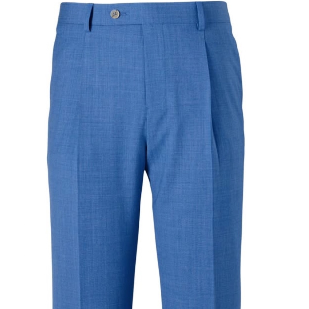 Paul Fredrick - Wool Stretch Bengaline Single Pleated Suit Pants - French Blue